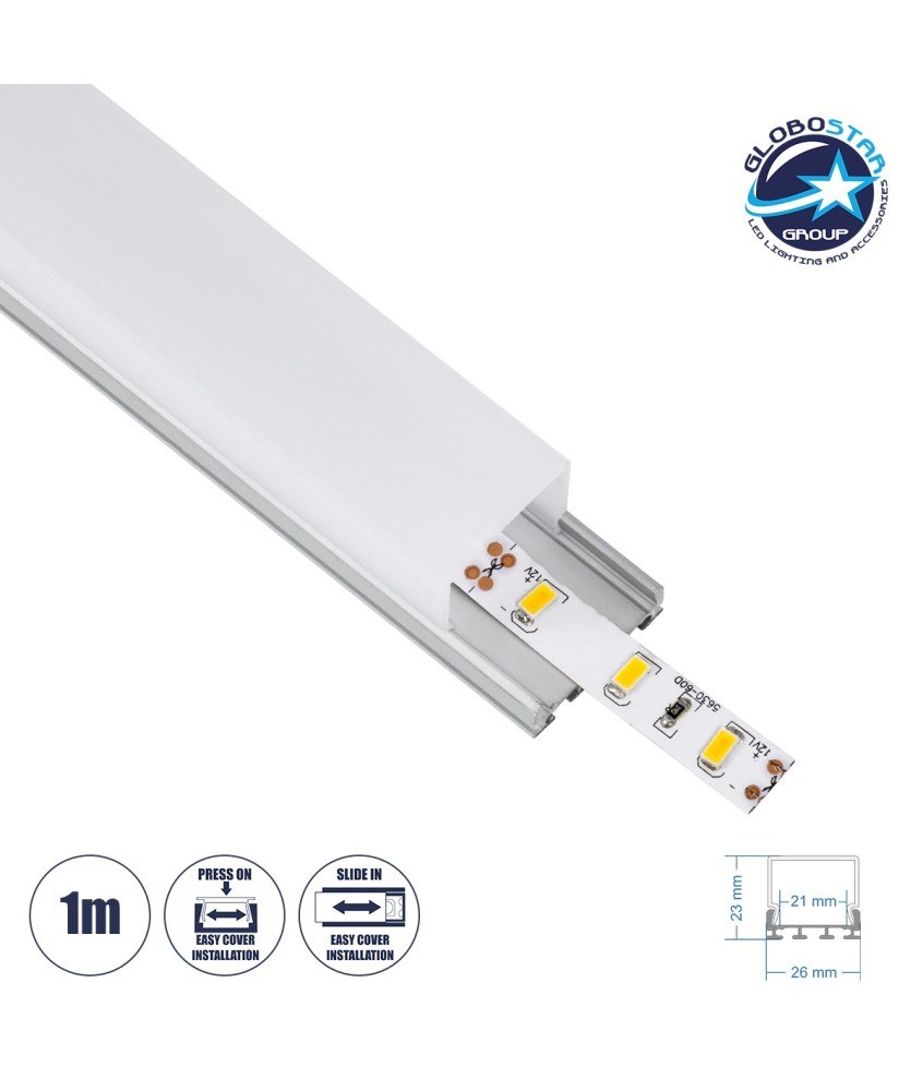 GloboStar® SURFACEPENDANT-PROFILE 70847-1M Προφίλ Αλουμινίου - Βάση & Ψύκτρα Ταινίας LED με Λευκό Γαλακτερό Κάλυμμα - Επιφανειακή & Κρεμαστή Χρήση - Πατητό Κάλυμμα - Ασημί - 1 Μέτρο - Μ100 x Π2.6 x Υ2.3cm